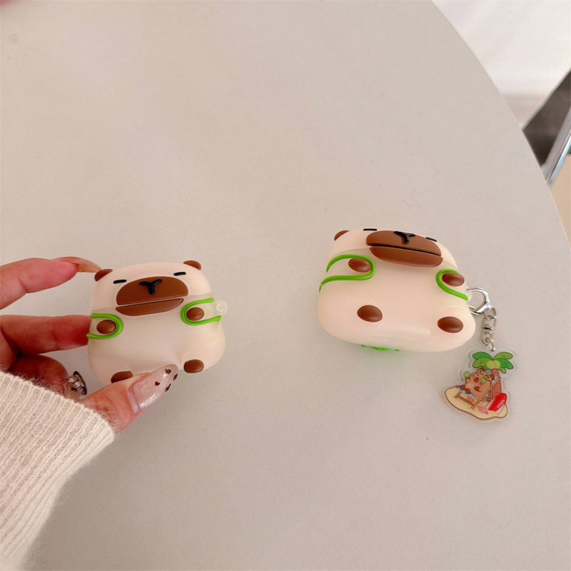 Силиконов предпазен калъф за AirPods 4 и AirPods Pro 3 – карикатурен релеф UV капибара дизайн (Материал: силикон; Съвместимост: AirPods 4, AirPods Pro 3; Стил: Карикатура; Изработка: Релеф)