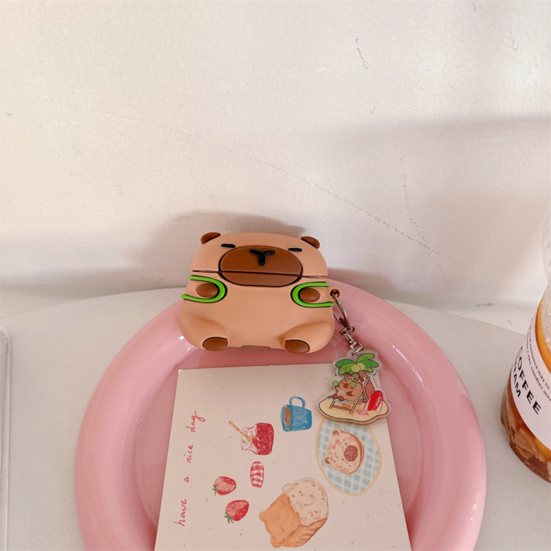 Силиконов предпазен калъф за AirPods 4 и AirPods Pro 3 – карикатурен релеф UV капибара дизайн (Материал: силикон; Съвместимост: AirPods 4, AirPods Pro 3; Стил: Карикатура; Изработка: Релеф)