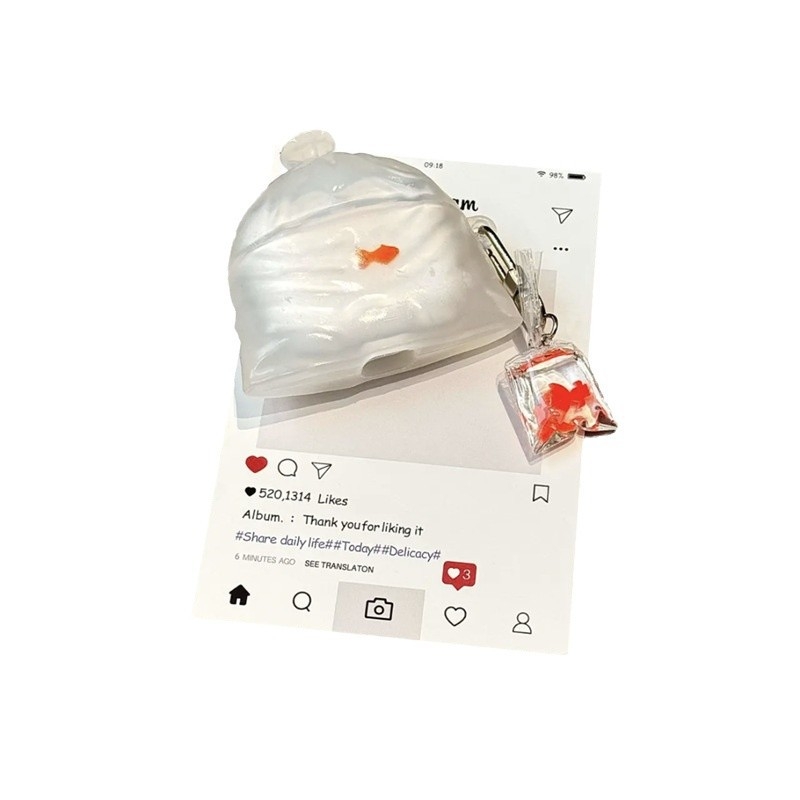 Canibao husă din silicon pentru AirPods – Design creativ cu pește într-o pungă de gunoi, Carcasă protectoare cu relief pentru AirPods Apple 1/2/4 Gen și AirPods Pro a 3-a generație