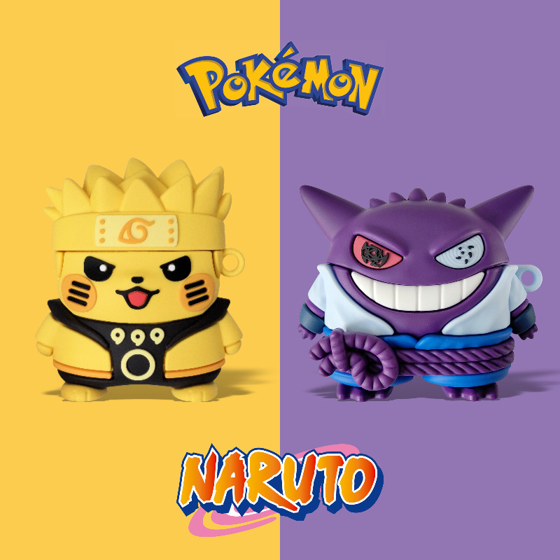 Carcasă AirPods Pro cu temă Naruto – silicon, turnare prin injecție, design portabil, stil desen animat, compatibil Apple, Sasuke și Pokémon