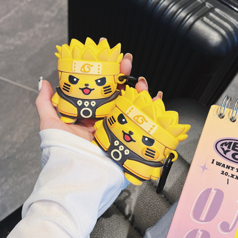 Carcasă AirPods Pro cu temă Naruto – silicon, turnare prin injecție, design portabil, stil desen animat, compatibil Apple, Sasuke și Pokémon