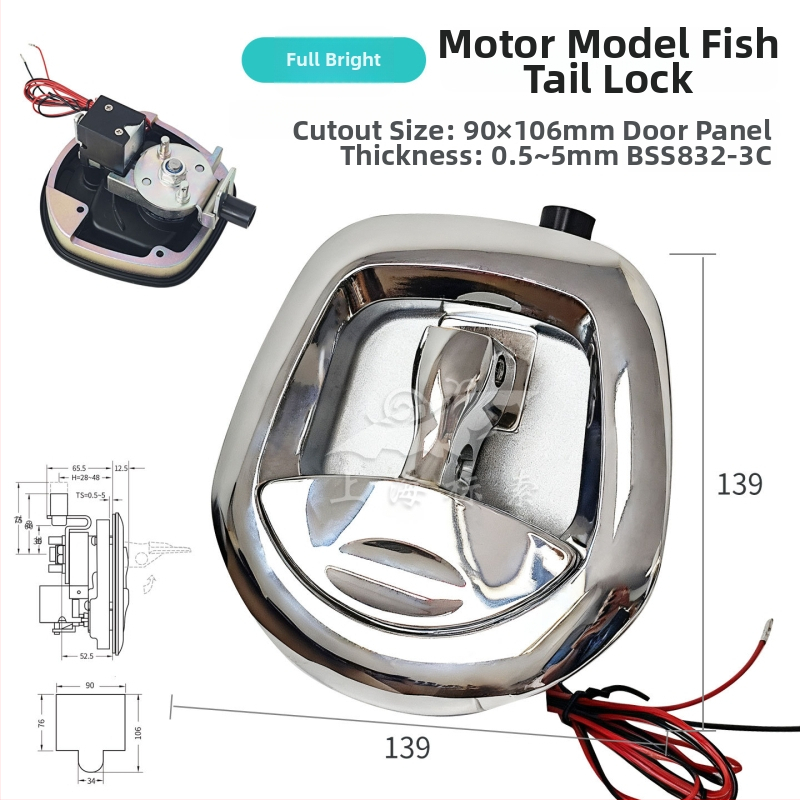Auto rokas balsta slēdznis ar elektromagnētisku fishtail dizainu, cinka sakausējums, čūsku cilindrs, modelis BSS832-3; piemērots automobiļiem, kravas automobiļiem, pikapiem, RV un būvniecības transportlīdzekļiem.
