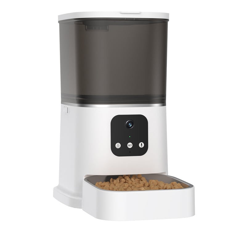 Pametni hranilnik za kućne ljubimce 5L za mačke i pse – dvostrani video, upravljanje putem aplikacije, vremenski i porcijom hranjenje, HD širokokutno nadgledanje