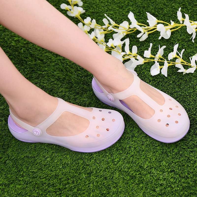 Дамски Мери Джейн джели сандали с дебела EVA подметка, антиплъзване, средно високо горно, кръгъл нос