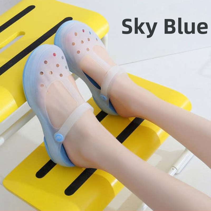 Moteriški Mary Jane želė sandalai su stora EVA padu, prieš slydimą, vidutinio aukščio viršus, apvali nosis