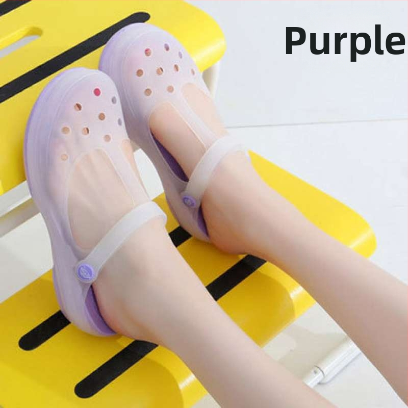 Moteriški Mary Jane želė sandalai su stora EVA padu, prieš slydimą, vidutinio aukščio viršus, apvali nosis