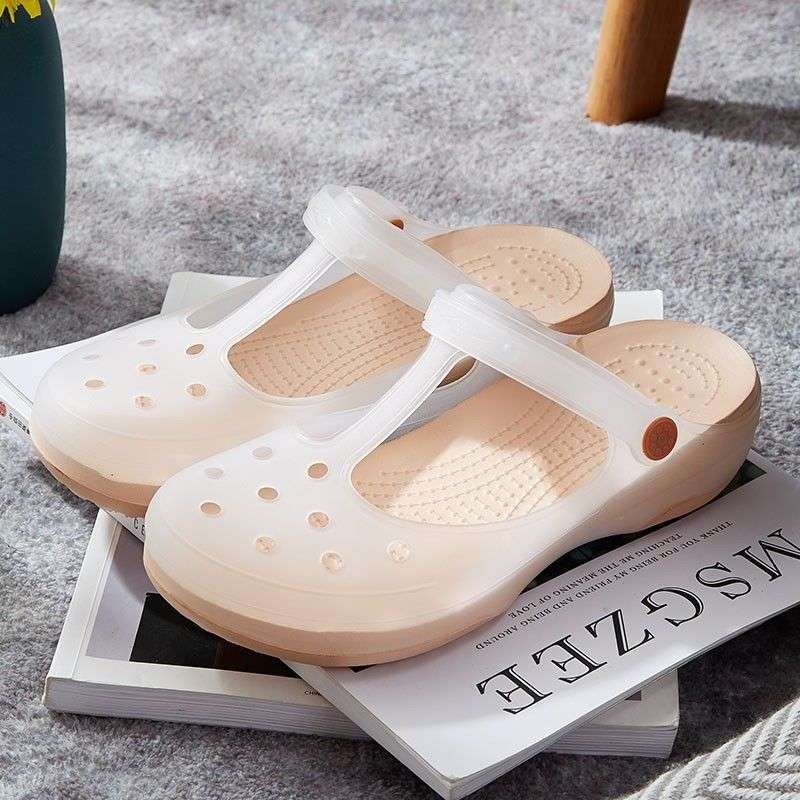 Дамски Мери Джейн джели сандали с дебела EVA подметка, антиплъзване, средно високо горно, кръгъл нос