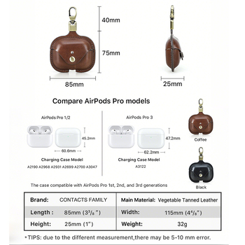 Kožna futrola za Apple AirPods Pro 3 – prava koža, ručno rađena, prijenosna, kompatibilna s Apple