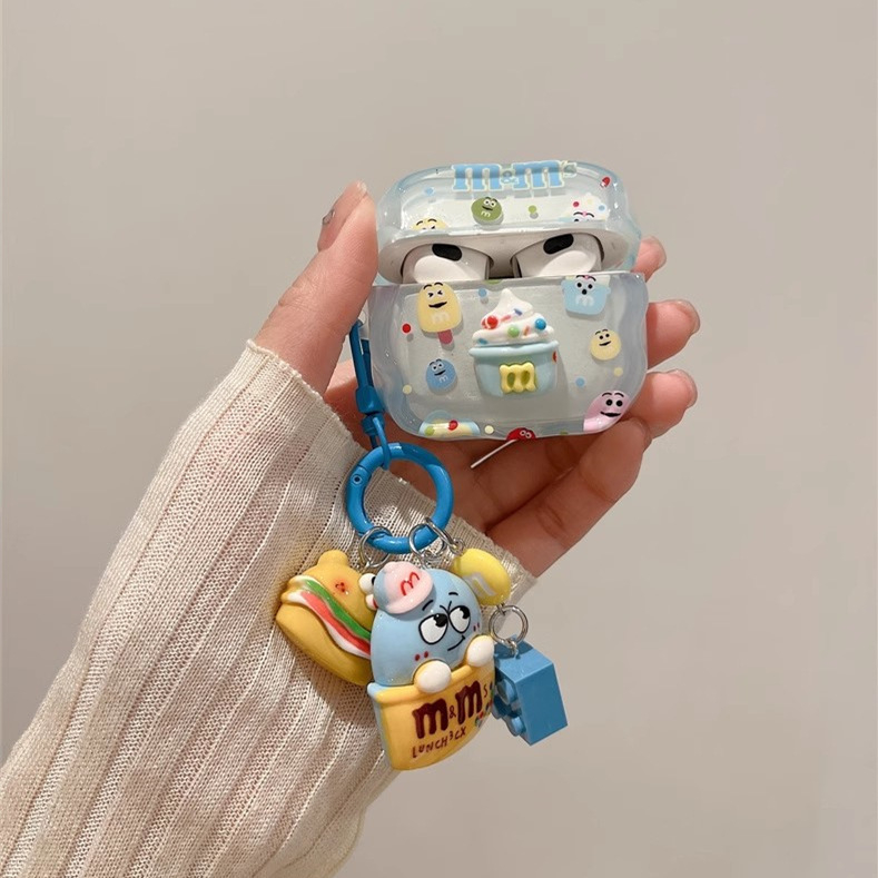 Plavo gradijentno TPU kućište za AirPods s reljefnim karikaturnim dizajnom