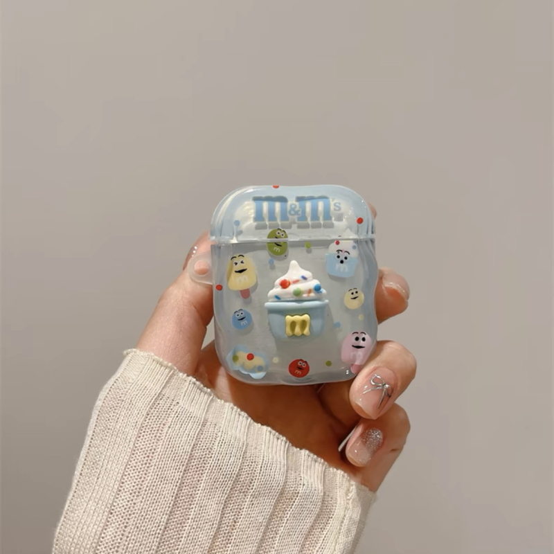 Plavo gradijentno TPU kućište za AirPods s reljefnim karikaturnim dizajnom