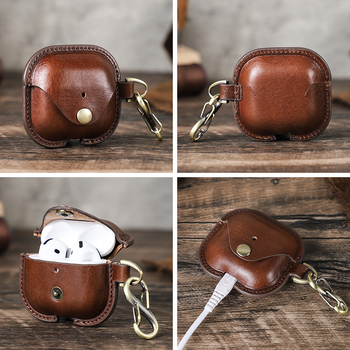 Carcasă din piele pentru AirPods 4, lucrată manual, protecție completă, compatibil cu Apple