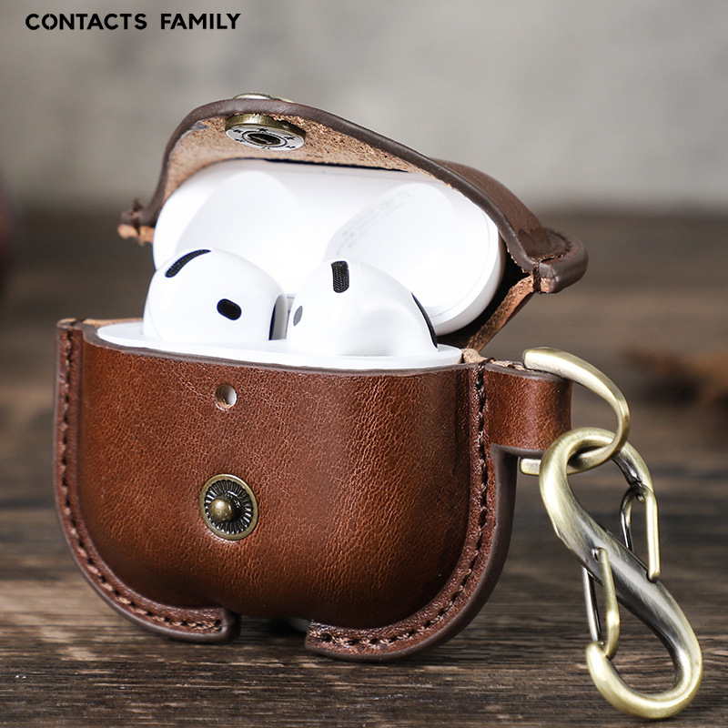 Carcasă din piele pentru AirPods 4, lucrată manual, protecție completă, compatibil cu Apple