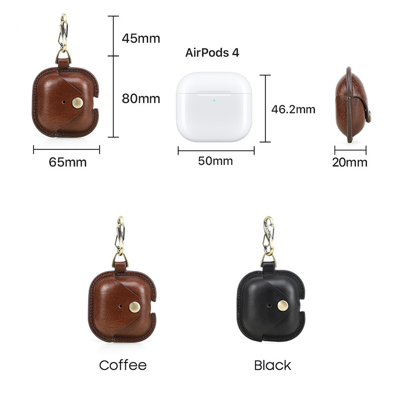 Carcasă din piele pentru AirPods 4, lucrată manual, protecție completă, compatibil cu Apple