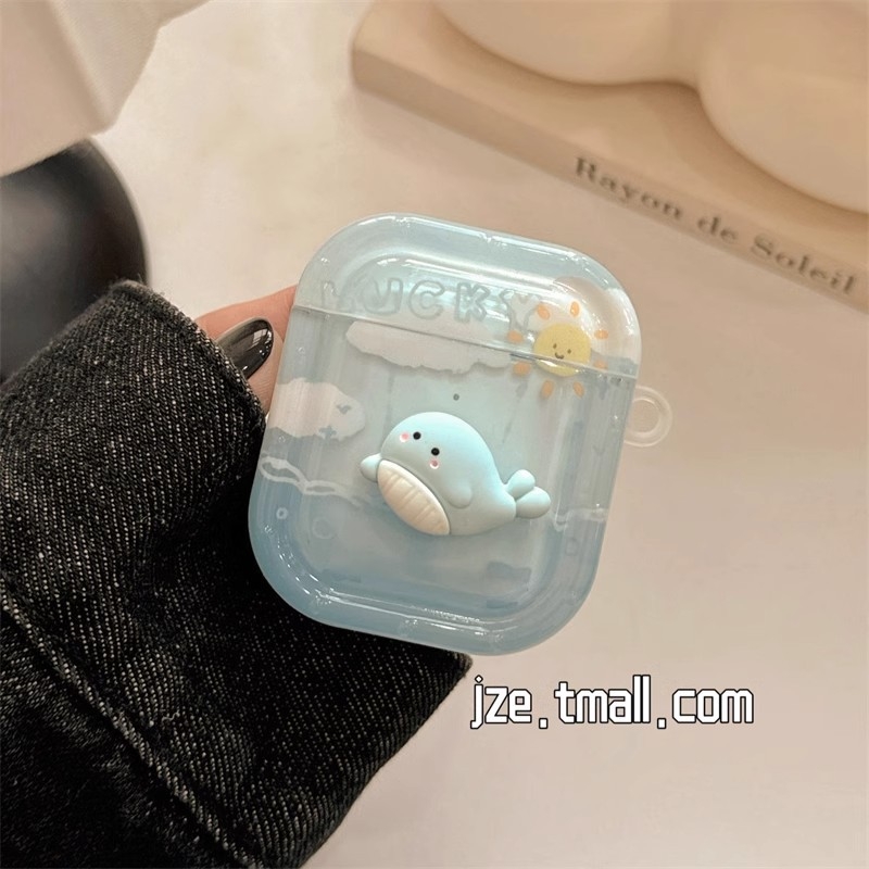 Carcasă de protecție TPU pentru AirPods Pro 2 și AirPods 2/3 — husă rigidă, design gravat cu balenă drăguță