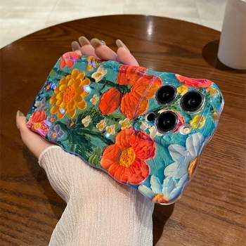 Θήκη προστασίας TPU ανάγλυφη για iPhone 14 Pro Max – σχέδιο Blue Light Oil Painting Flower, αντίσταση σε πτώσεις