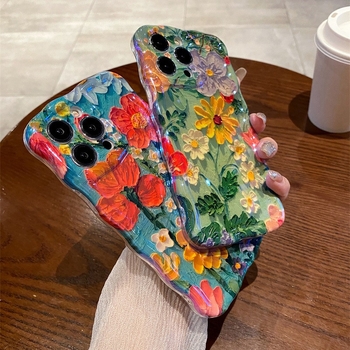 Θήκη προστασίας TPU ανάγλυφη για iPhone 14 Pro Max – σχέδιο Blue Light Oil Painting Flower, αντίσταση σε πτώσεις