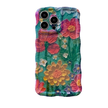 Θήκη προστασίας TPU ανάγλυφη για iPhone 14 Pro Max – σχέδιο Blue Light Oil Painting Flower, αντίσταση σε πτώσεις
