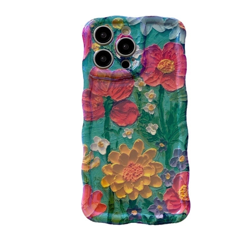 Θήκη προστασίας TPU ανάγλυφη για iPhone 14 Pro Max – σχέδιο Blue Light Oil Painting Flower, αντίσταση σε πτώσεις