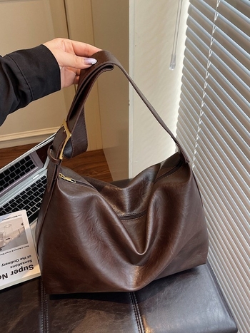 Retro tote taška, PU koža, veľká kapacita, podpažný/krížový štýl, zipsové zatváranie, jeseň 2025 uvedenie