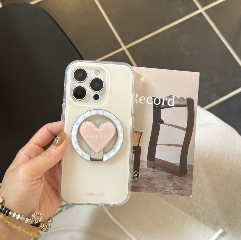 Husă spate în stil Ins cu suport magnetic în formă de inimă pentru iPhone 15 Pro Max, 14 și 13 – TPU, turnare prin injecție, protecție anti-cadere