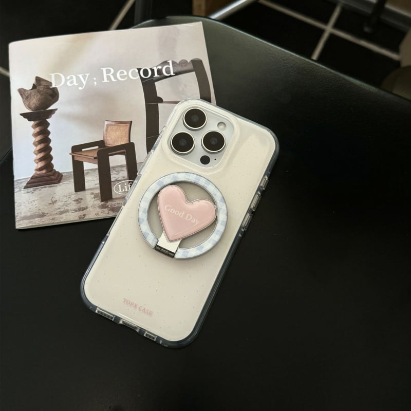 Husă spate în stil Ins cu suport magnetic în formă de inimă pentru iPhone 15 Pro Max, 14 și 13 – TPU, turnare prin injecție, protecție anti-cadere