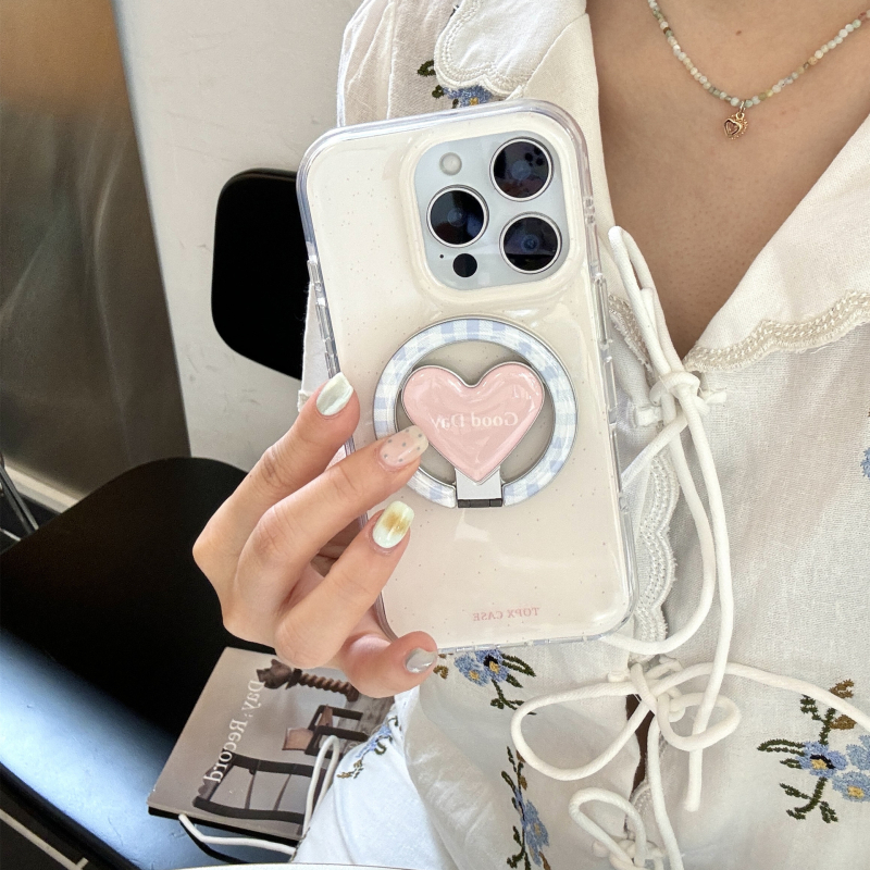 Husă spate în stil Ins cu suport magnetic în formă de inimă pentru iPhone 15 Pro Max, 14 și 13 – TPU, turnare prin injecție, protecție anti-cadere