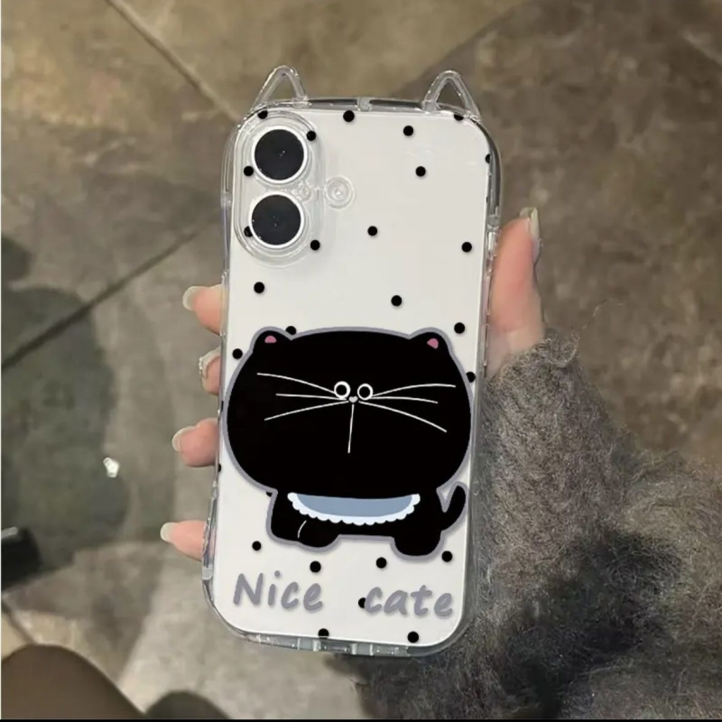 Futrola za telefon s točkama i mačjim ušima, obojena TPU, zaštita od padova, prilagodljiva, za Apple iPhone 16 Pro Max i iPhone 15