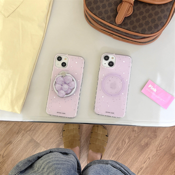 Ljubičasta maska s magnetskim držačem i motivom kapljica tinte i grožđa, za iPhone 13/12 Pro