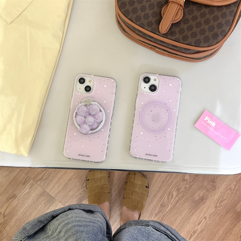 Ljubičasta maska s magnetskim držačem i motivom kapljica tinte i grožđa, za iPhone 13/12 Pro