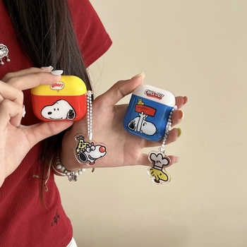 TPU ochranné puzdro pre AirPods (1.–3. generácia) s dizajnom Snoopyho hlavy, kreslený štýl, sprejová úprava
