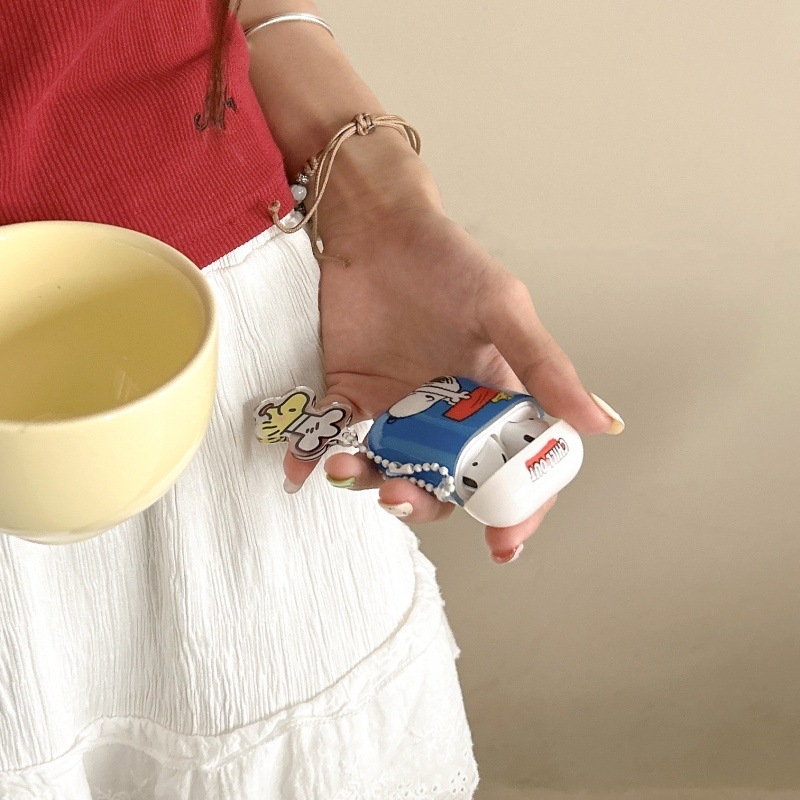 TPU ochranné puzdro pre AirPods (1.–3. generácia) s dizajnom Snoopyho hlavy, kreslený štýl, sprejová úprava