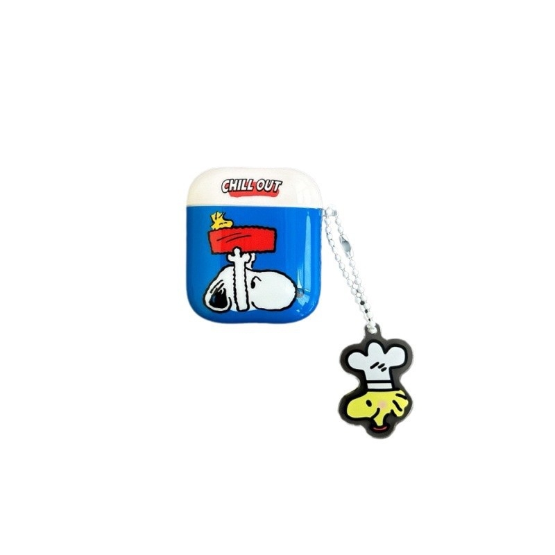 TPU ochranné puzdro pre AirPods (1.–3. generácia) s dizajnom Snoopyho hlavy, kreslený štýl, sprejová úprava