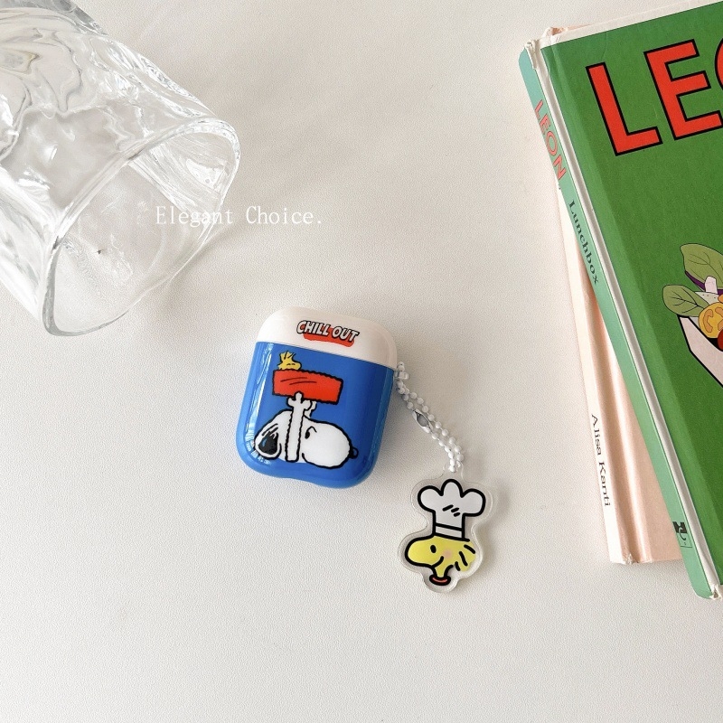 TPU ochranné puzdro pre AirPods (1.–3. generácia) s dizajnom Snoopyho hlavy, kreslený štýl, sprejová úprava