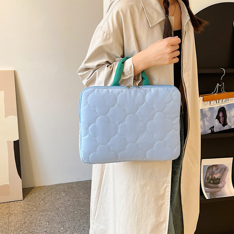 Torba za prijenosno računalo u korejskom stilu s geometrijskim uzorkom, ultralagana, vodootporna najlon konstrukcija, pliš podstava, zaštita protiv krađe