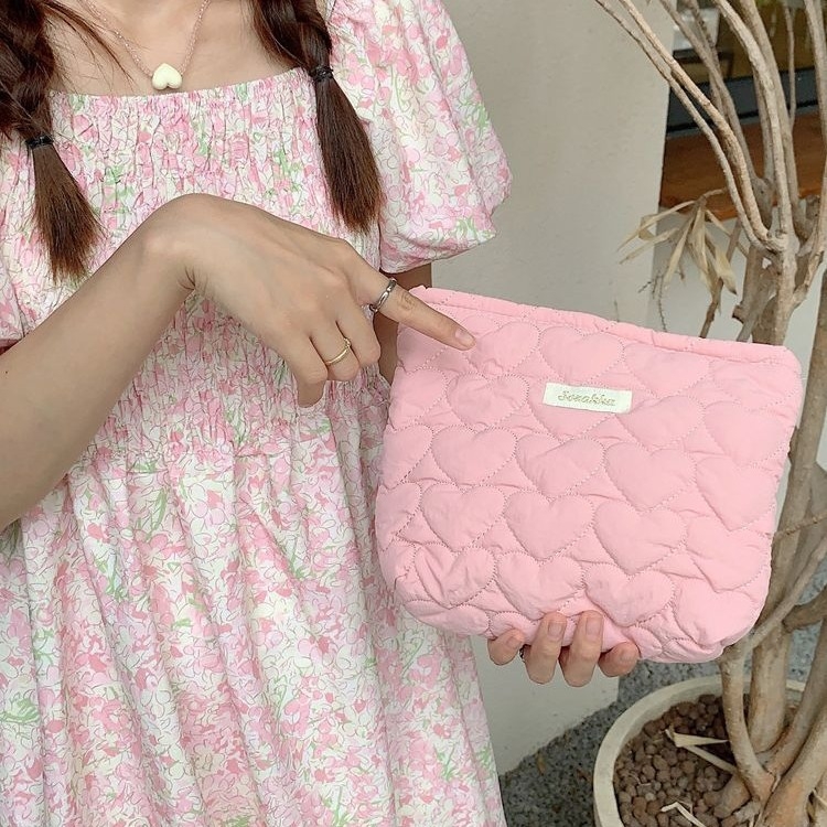 Kozmetička torbica s motivom srca, unutarnja torba, pamuk, podstava: poplin, za žene (Materijal: Pamuk; Uzorak: Ljubav; Podstava: Poplin; Namjena: Pohrana; Spol: Žene)