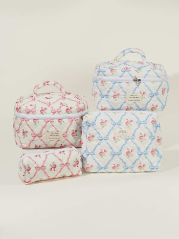 Ženska torbica od pamuka s mašnicom, velika kapacita za kozmetiku — organizator torbe (Materijal: pamuk; Scenariji uporabe: svakodnevno; Spol: žena; Stil: svježe i slatko; Sezona: proljeće 2024)