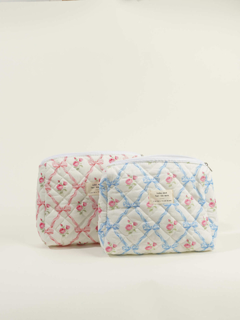 Ženska torbica od pamuka s mašnicom, velika kapacita za kozmetiku — organizator torbe (Materijal: pamuk; Scenariji uporabe: svakodnevno; Spol: žena; Stil: svježe i slatko; Sezona: proljeće 2024)