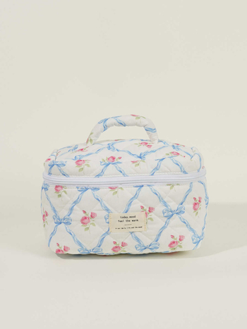 Ženska torbica od pamuka s mašnicom, velika kapacita za kozmetiku — organizator torbe (Materijal: pamuk; Scenariji uporabe: svakodnevno; Spol: žena; Stil: svježe i slatko; Sezona: proljeće 2024)