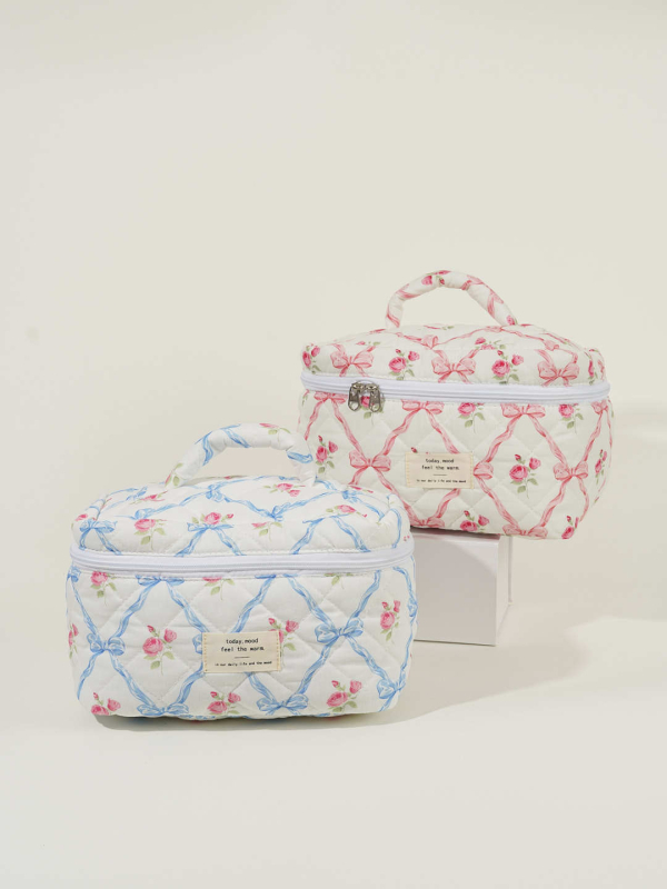 Ženska torbica od pamuka s mašnicom, velika kapacita za kozmetiku — organizator torbe (Materijal: pamuk; Scenariji uporabe: svakodnevno; Spol: žena; Stil: svježe i slatko; Sezona: proljeće 2024)