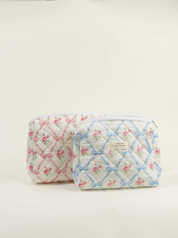 Ženska torbica od pamuka s mašnicom, velika kapacita za kozmetiku — organizator torbe (Materijal: pamuk; Scenariji uporabe: svakodnevno; Spol: žena; Stil: svježe i slatko; Sezona: proljeće 2024)