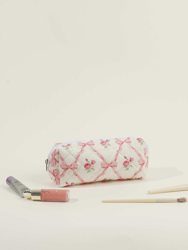 Ženska torbica od pamuka s mašnicom, velika kapacita za kozmetiku — organizator torbe (Materijal: pamuk; Scenariji uporabe: svakodnevno; Spol: žena; Stil: svježe i slatko; Sezona: proljeće 2024)