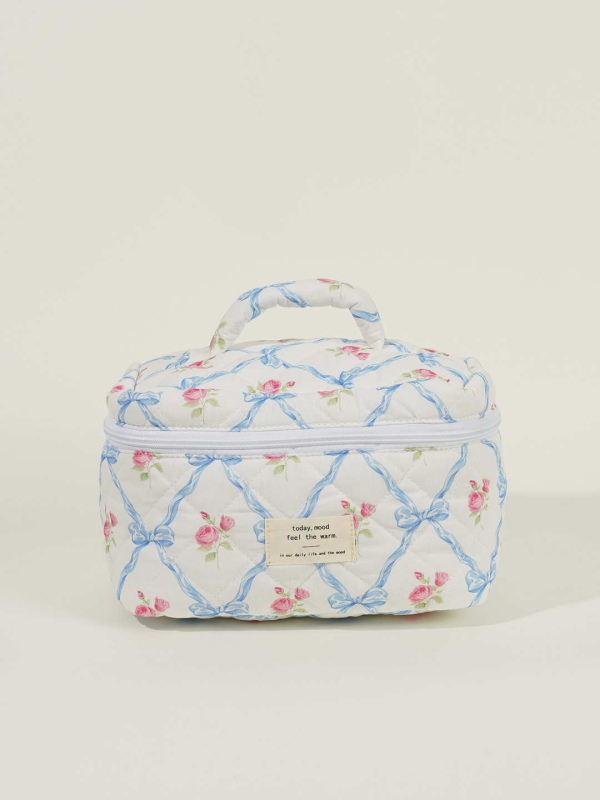 Ženska torbica od pamuka s mašnicom, velika kapacita za kozmetiku — organizator torbe (Materijal: pamuk; Scenariji uporabe: svakodnevno; Spol: žena; Stil: svježe i slatko; Sezona: proljeće 2024)