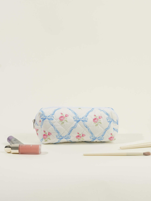 Ženska torbica od pamuka s mašnicom, velika kapacita za kozmetiku — organizator torbe (Materijal: pamuk; Scenariji uporabe: svakodnevno; Spol: žena; Stil: svježe i slatko; Sezona: proljeće 2024)