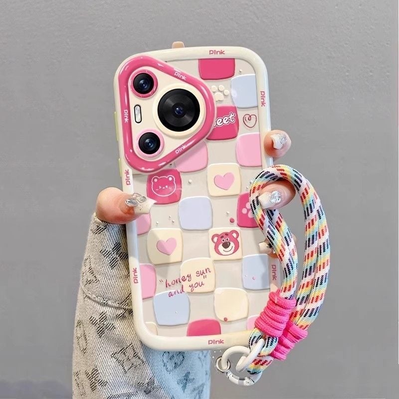 Pouzdro Huawei s plnou ochranou proti pádu, silikón, kreslený medvedí dizajn, postrekovaná povrchová úprava