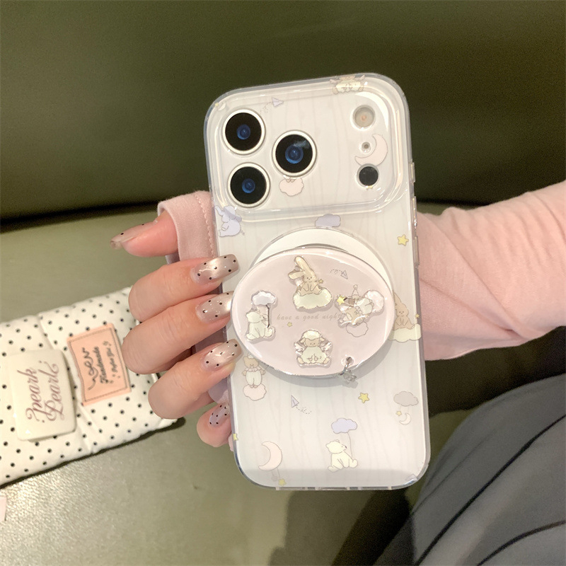  husă din silicon pentru iPhone cu prindere magnetică, antișoc, gravură, design cu stele striate, lună și animale mici, compatibilă cu iPhone 11–14 Pro/Max