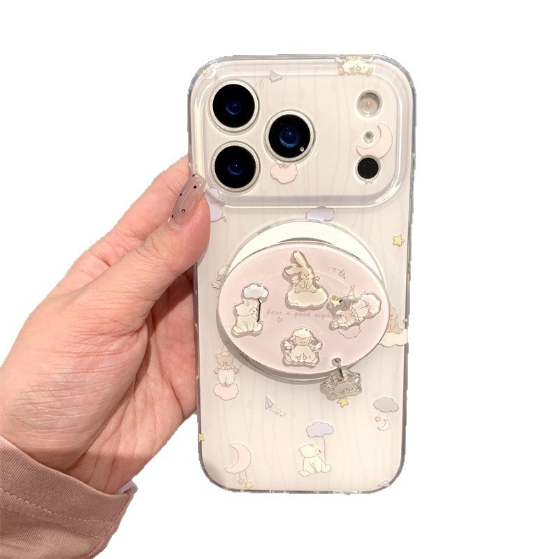  husă din silicon pentru iPhone cu prindere magnetică, antișoc, gravură, design cu stele striate, lună și animale mici, compatibilă cu iPhone 11–14 Pro/Max