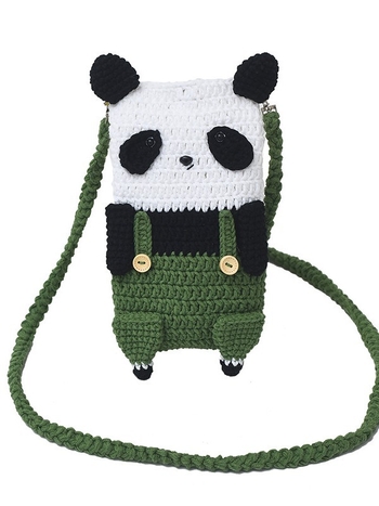 Ručna pletena crossbody torba s motivima lava i panda | Materijal: Poliester | Cylindrični oblik | Zaključavanje | Unutarnja džep za dokumente | Jedan naramenica