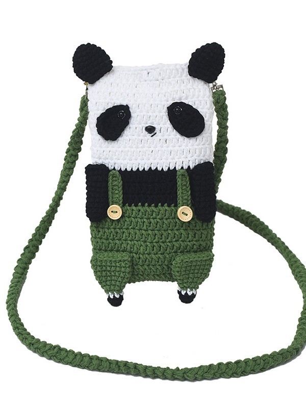Ručna pletena crossbody torba s motivima lava i panda | Materijal: Poliester | Cylindrični oblik | Zaključavanje | Unutarnja džep za dokumente | Jedan naramenica