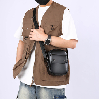 Geantă de umăr pentru bărbați - PU, stil stradal, impermeabilă, foarte ușoară, căptușire poliester