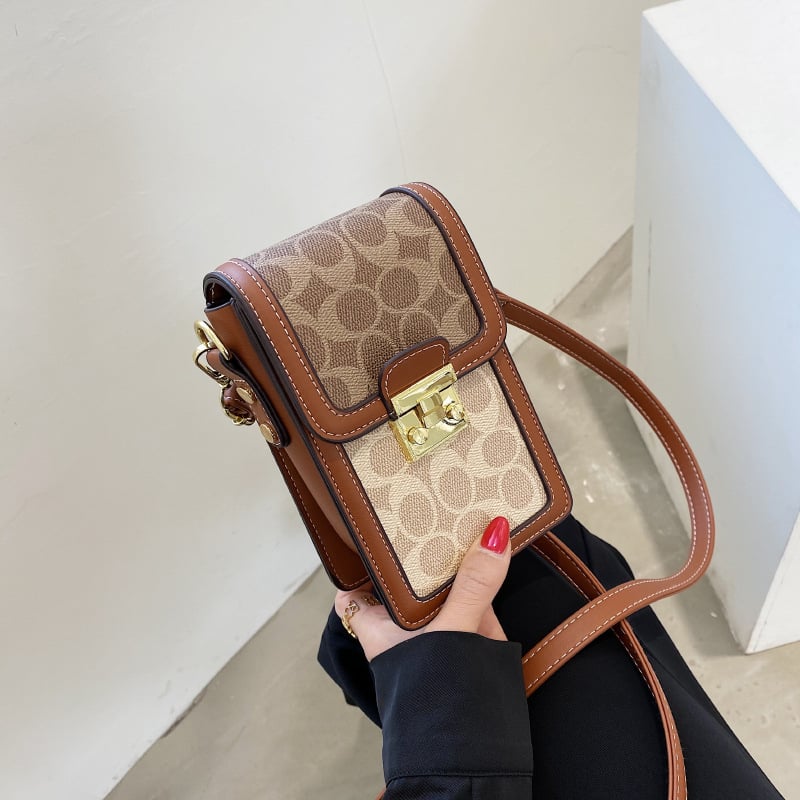 Ženska torbica za mobitel – vertikalni kvadratni crossbody, PU materijal, zatvaranje na latch, ulični stil